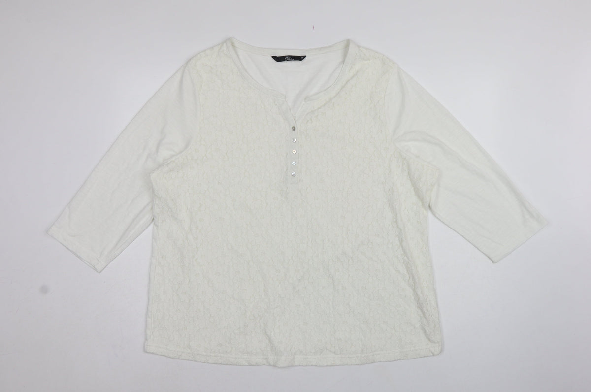 BM Casual Women’s Ivory Lace Henley Top Size 24 3/4 Sleeve