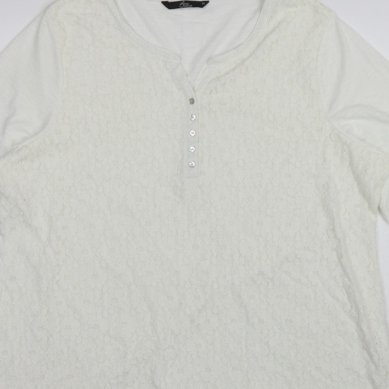 BM Casual Women’s Ivory Lace Henley Top Size 24 3/4 Sleeve