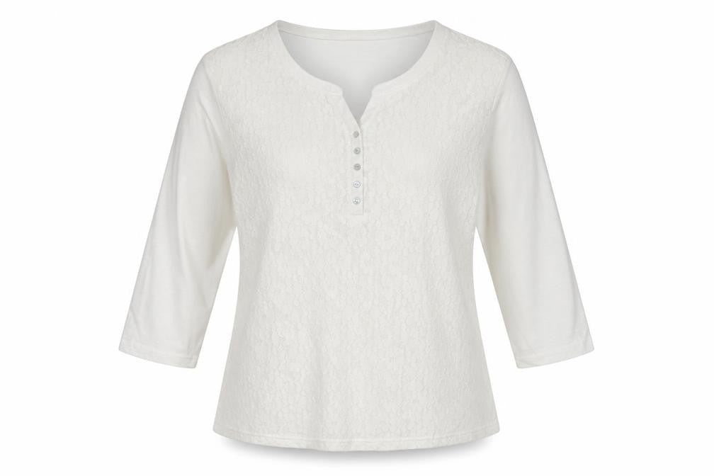 BM Casual Women’s Ivory Lace Henley Top Size 24 3/4 Sleeve