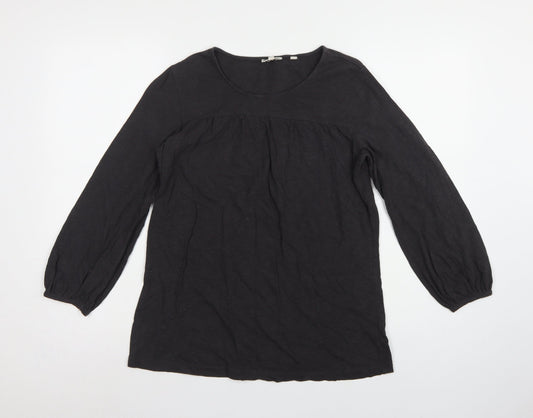 Fat Face Women Black UK 8 Tunic Blouse Round Neck Balloon Sleeve