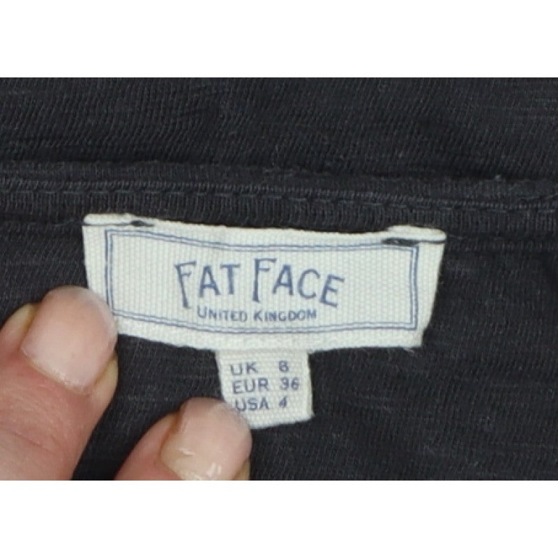 Fat Face Women Black UK 8 Tunic Blouse Round Neck Balloon Sleeve