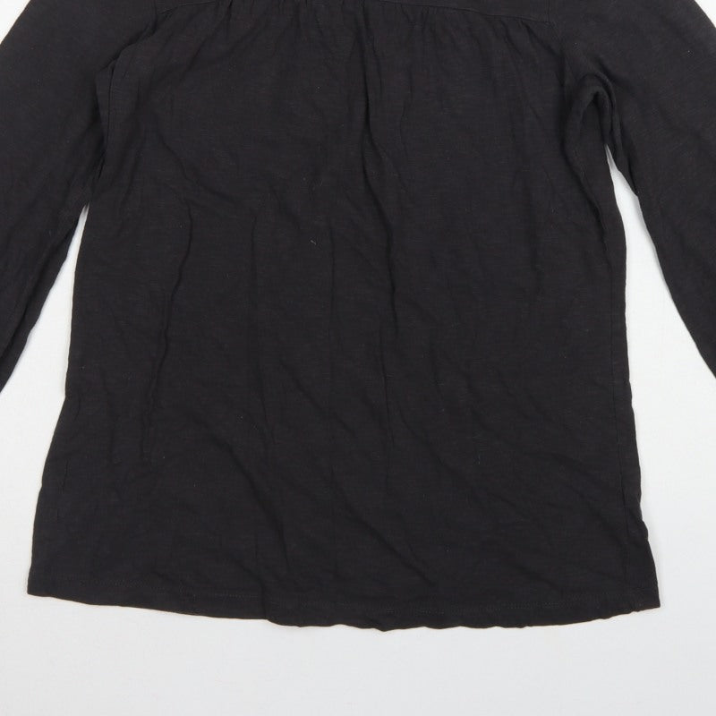 Fat Face Women Black UK 8 Tunic Blouse Round Neck Balloon Sleeve