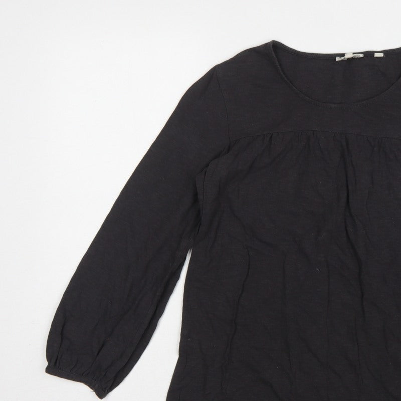 Fat Face Women Black UK 8 Tunic Blouse Round Neck Balloon Sleeve