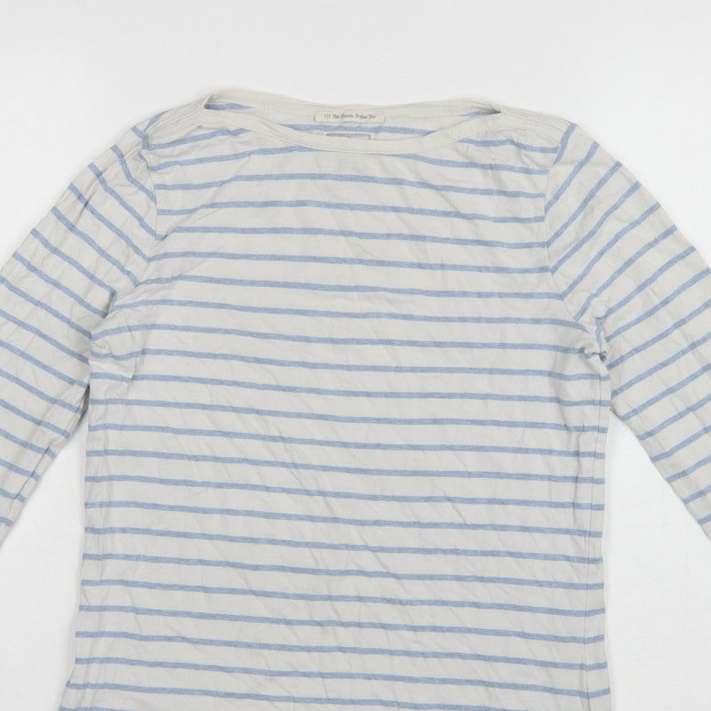 Fat Face Women White Blue UK 6 Classic Breton Stripe Long Sleeve T-Shirt