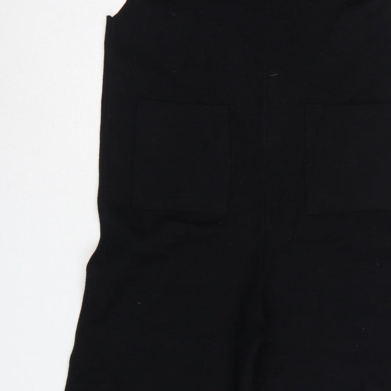 Zara Women Black Knit Wide-Leg Dungaree Jumpsuit Size M