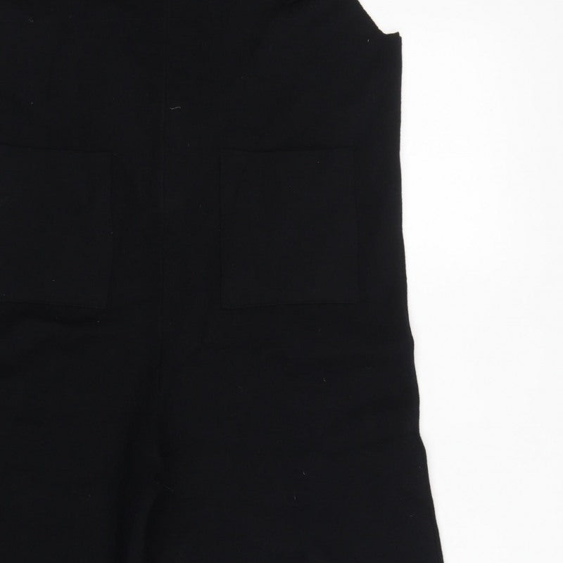 Zara Women Black Knit Wide-Leg Dungaree Jumpsuit Size M