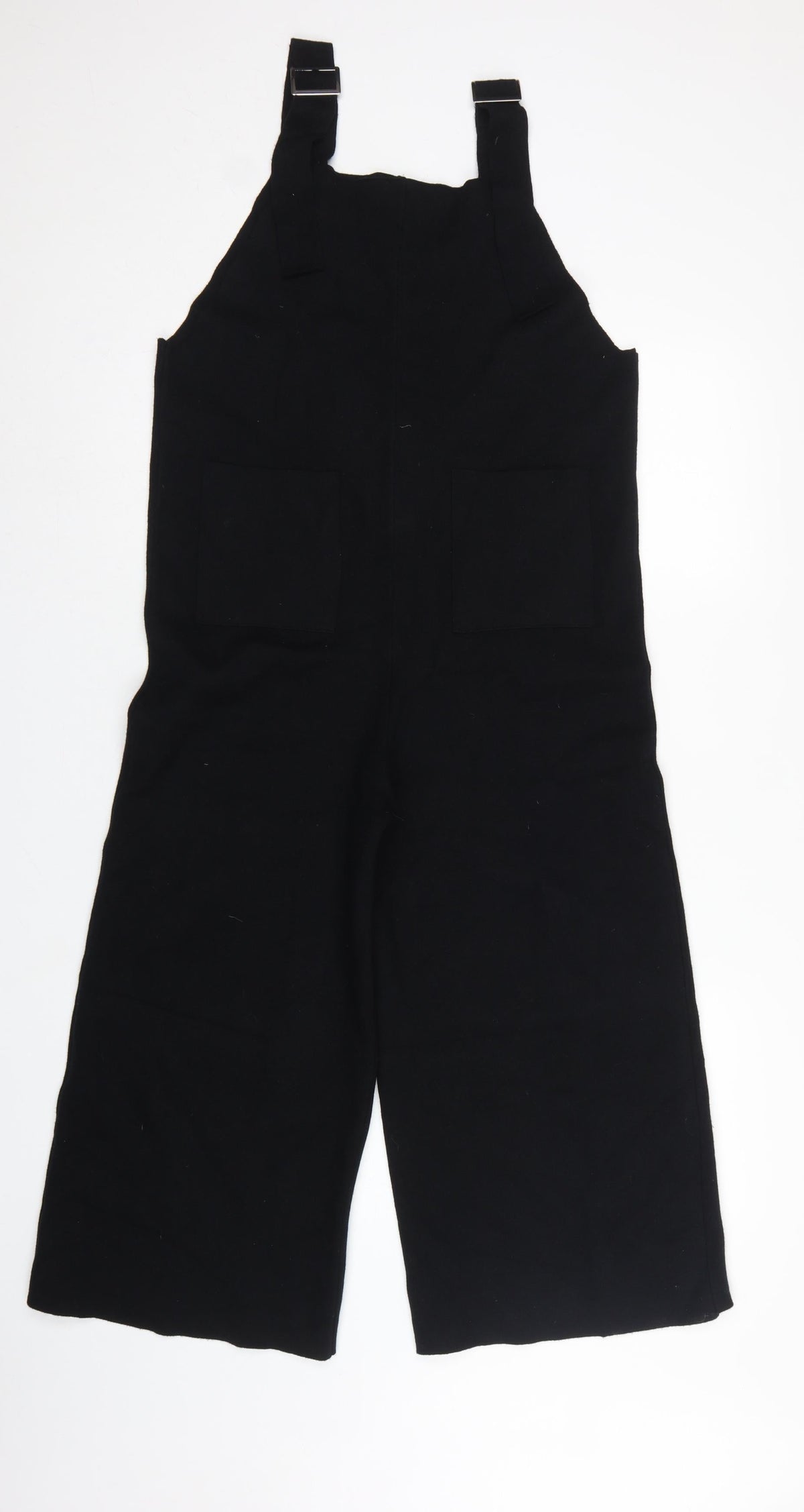 Zara Women Black Knit Wide-Leg Dungaree Jumpsuit Size M