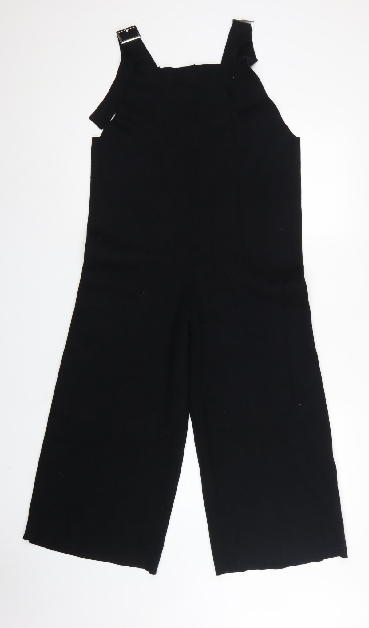 Zara Women Black Knit Wide-Leg Dungaree Jumpsuit Size M