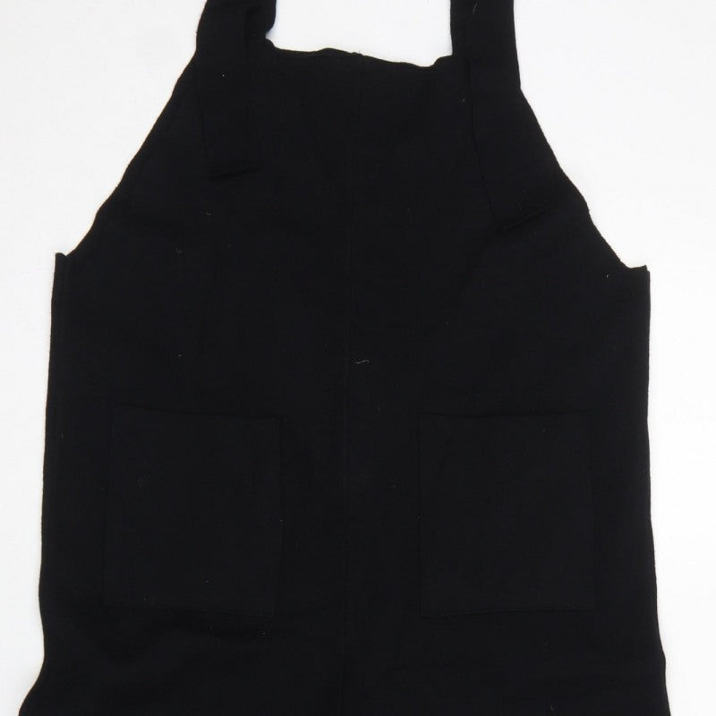Zara Women Black Knit Wide-Leg Dungaree Jumpsuit Size M