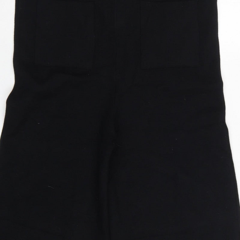 Zara Women Black Knit Wide-Leg Dungaree Jumpsuit Size M