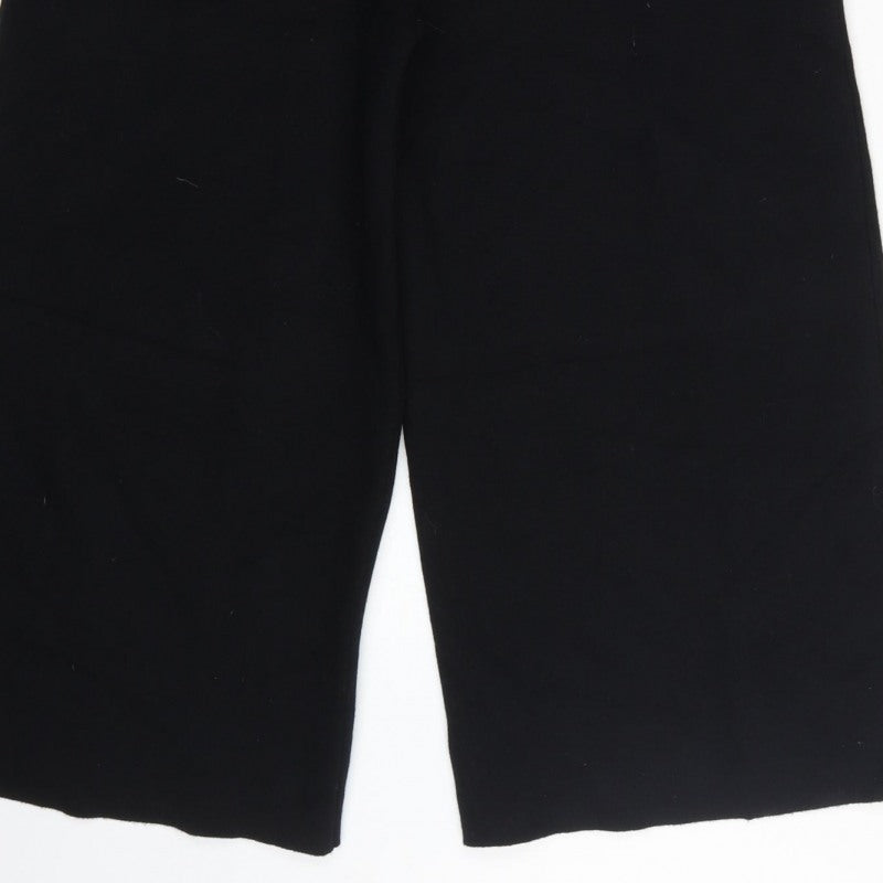Zara Women Black Knit Wide-Leg Dungaree Jumpsuit Size M