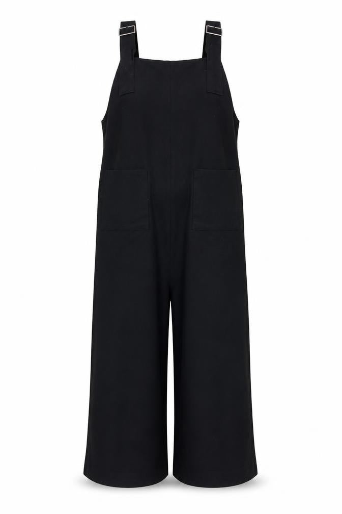 Zara Women Black Knit Wide-Leg Dungaree Jumpsuit Size M