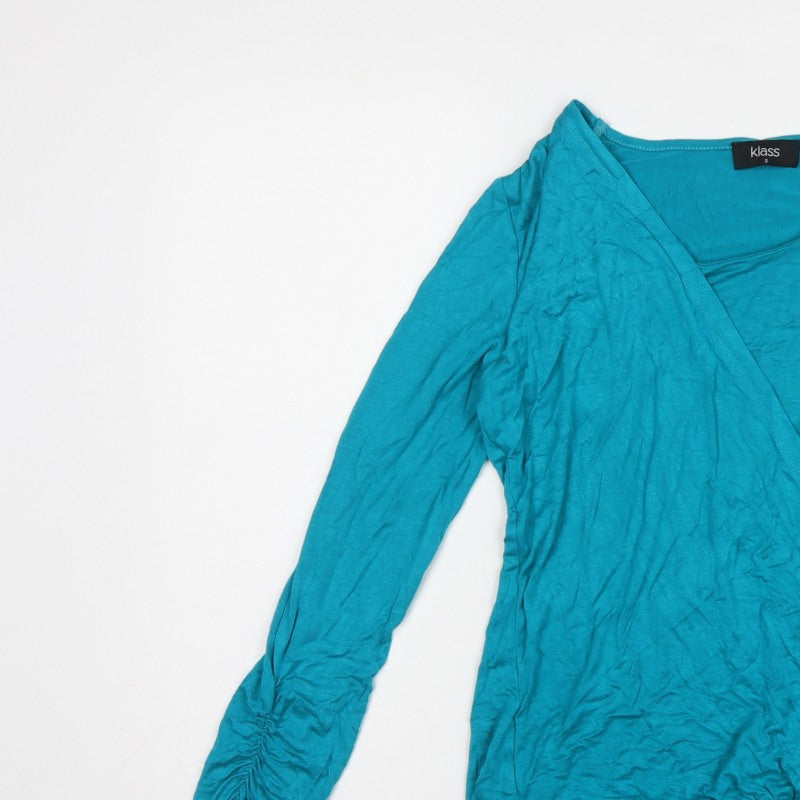 Klass Women’s Blue Size S Wrap V-Neck Long Sleeve Jersey Blouse