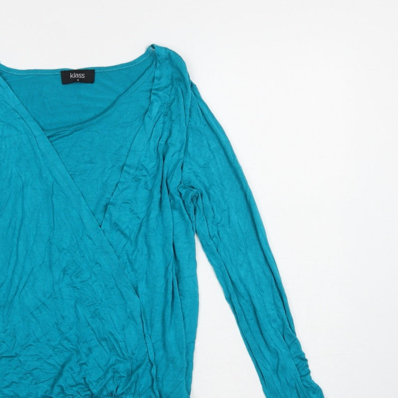 Klass Women’s Blue Size S Wrap V-Neck Long Sleeve Jersey Blouse