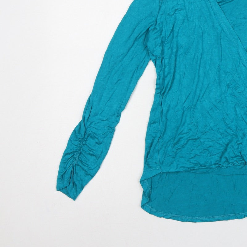 Klass Women’s Blue Size S Wrap V-Neck Long Sleeve Jersey Blouse