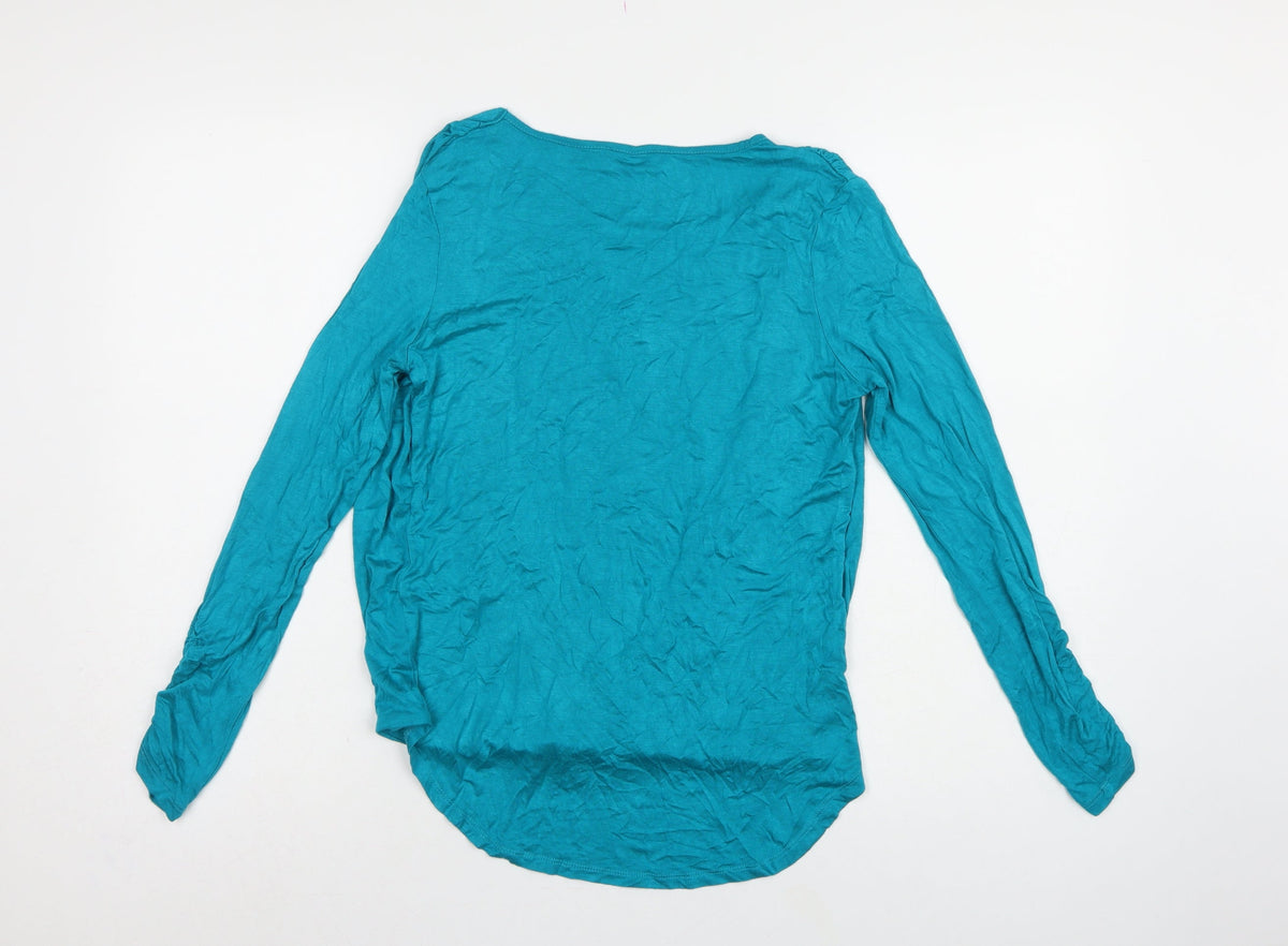 Klass Women’s Blue Size S Wrap V-Neck Long Sleeve Jersey Blouse