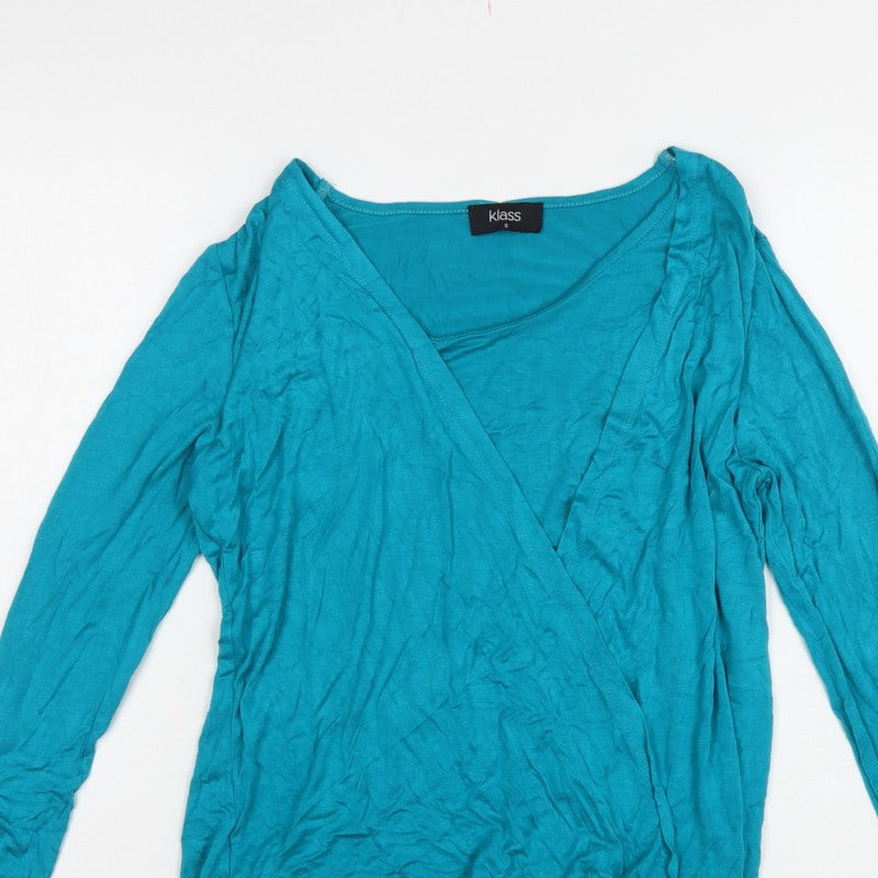 Klass Women’s Blue Size S Wrap V-Neck Long Sleeve Jersey Blouse