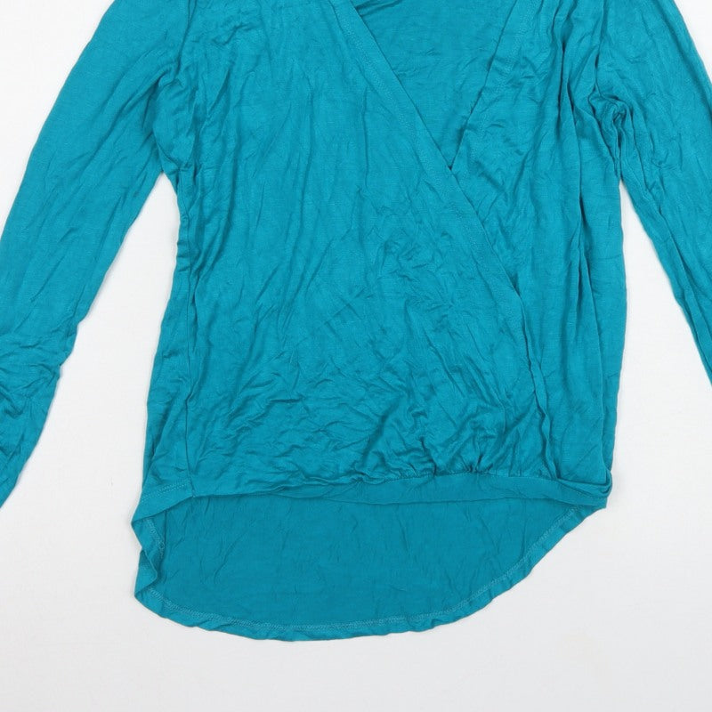 Klass Women’s Blue Size S Wrap V-Neck Long Sleeve Jersey Blouse