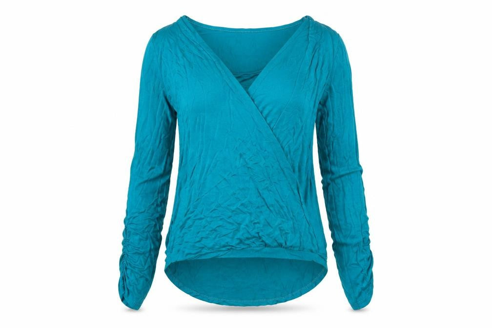Klass Women’s Blue Size S Wrap V-Neck Long Sleeve Jersey Blouse