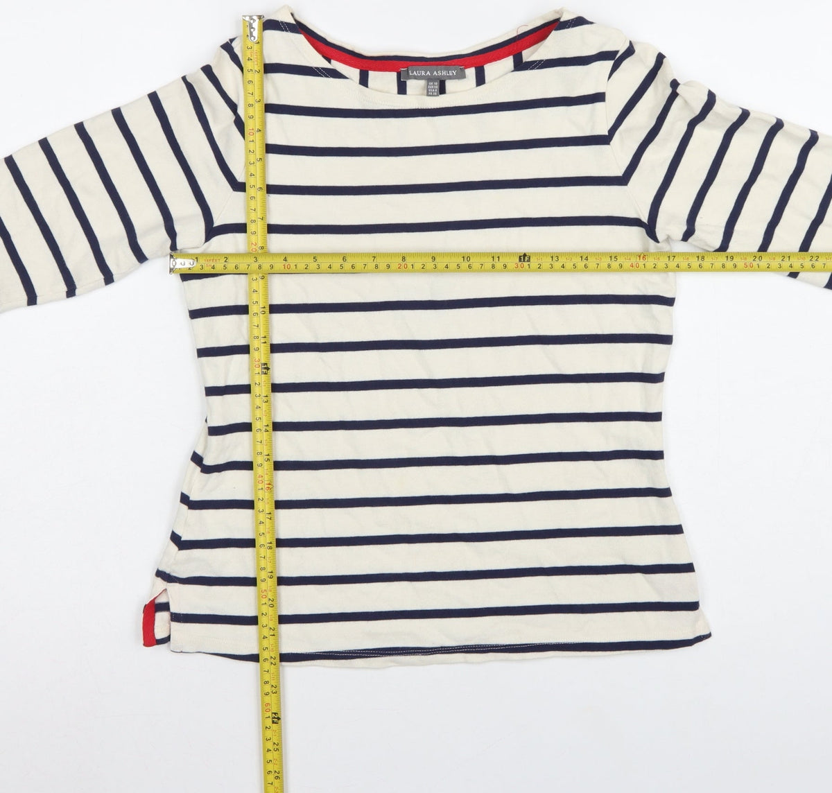Laura Ashley Women Ivory Navy Stripe Boat Neck 3/4 Sleeve Top UK 10