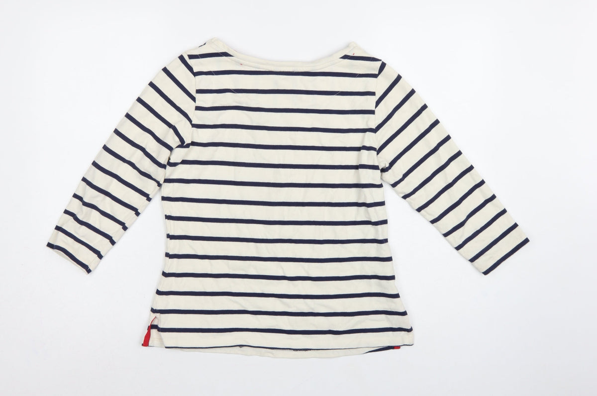 Laura Ashley Women Ivory Navy Stripe Boat Neck 3/4 Sleeve Top UK 10