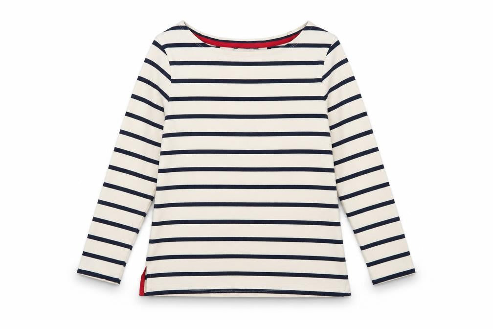 Laura Ashley Women Ivory Navy Stripe Boat Neck 3/4 Sleeve Top UK 10