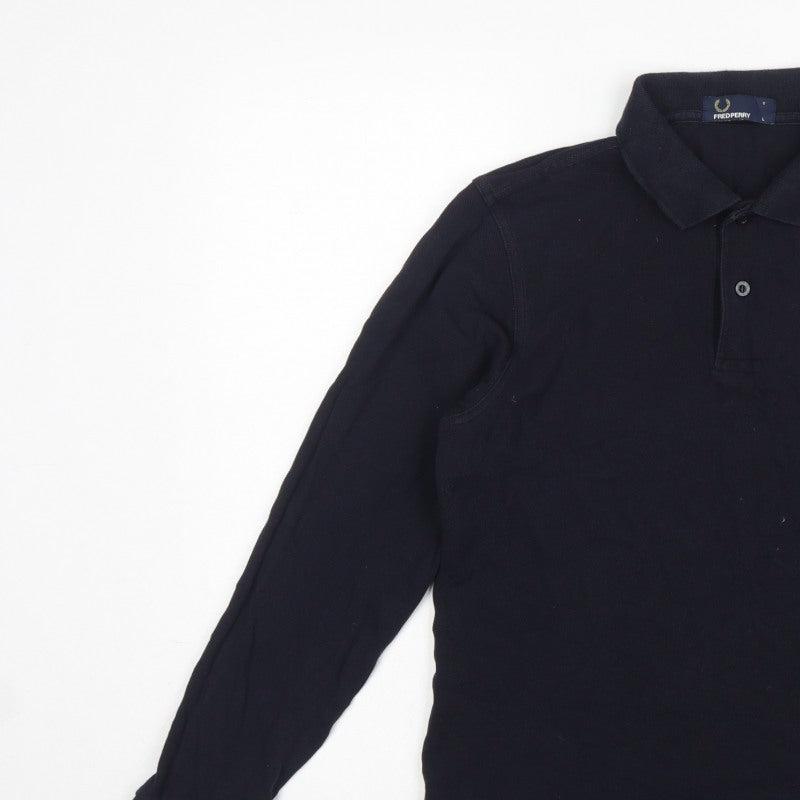 Fred Perry Teens Black L Long Sleeve Cotton Logo Polo Shirt