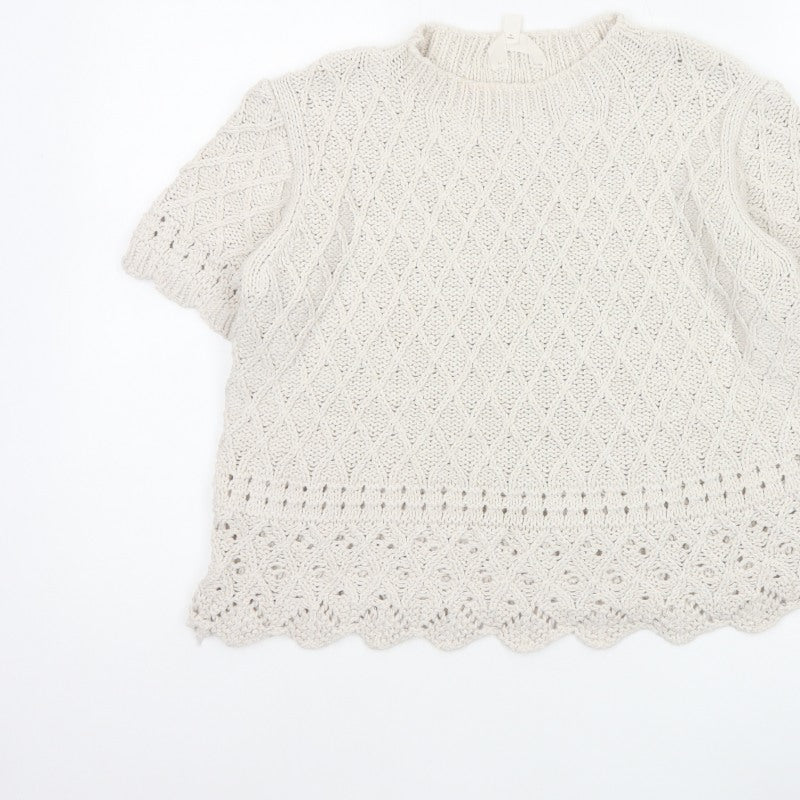 Per Una Women Ivory UK 14 Cable Knit Short Sleeve Crew Neck Top