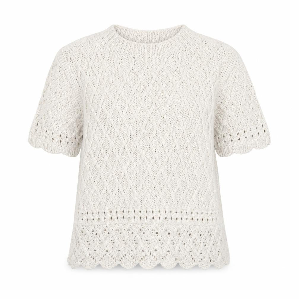 Per Una Women Ivory UK 14 Cable Knit Short Sleeve Crew Neck Top
