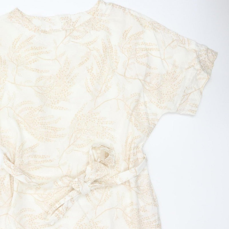 Per Una Women Ivory Floral Linen Blend Shift Dress UK 12 Belted