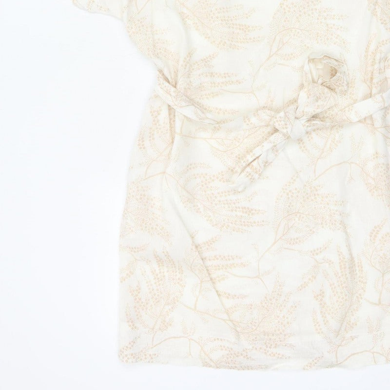 Per Una Women Ivory Floral Linen Blend Shift Dress UK 12 Belted