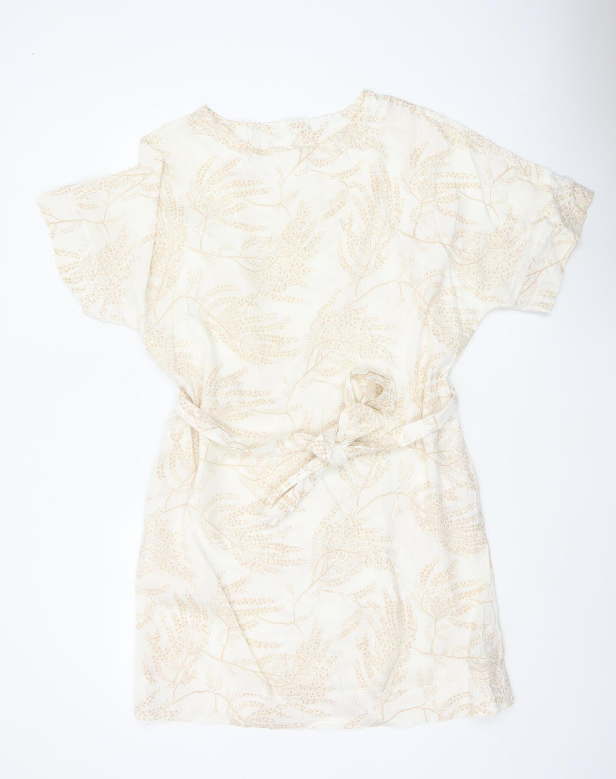 Per Una Women Ivory Floral Linen Blend Shift Dress UK 12 Belted