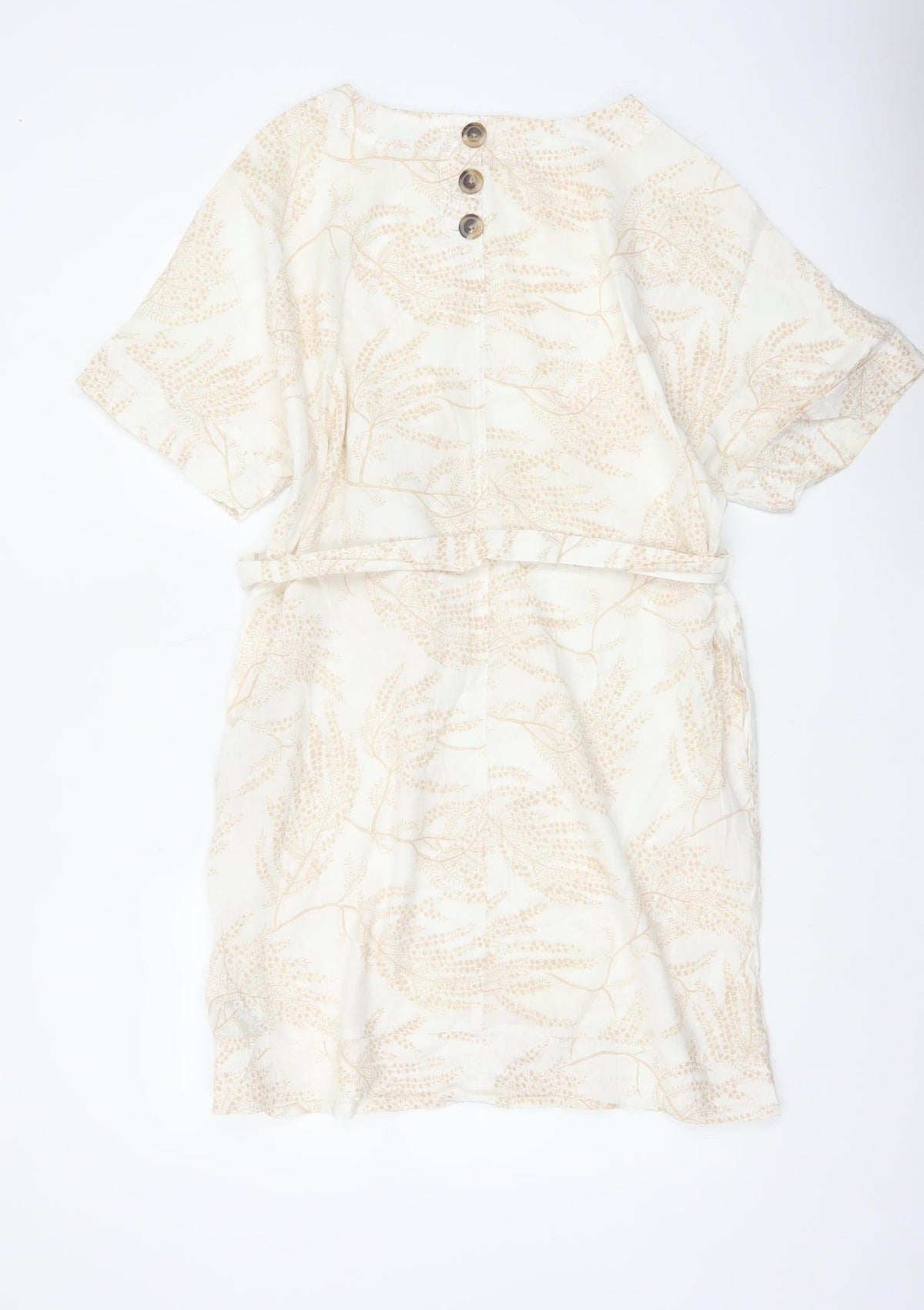Per Una Women Ivory Floral Linen Blend Shift Dress UK 12 Belted