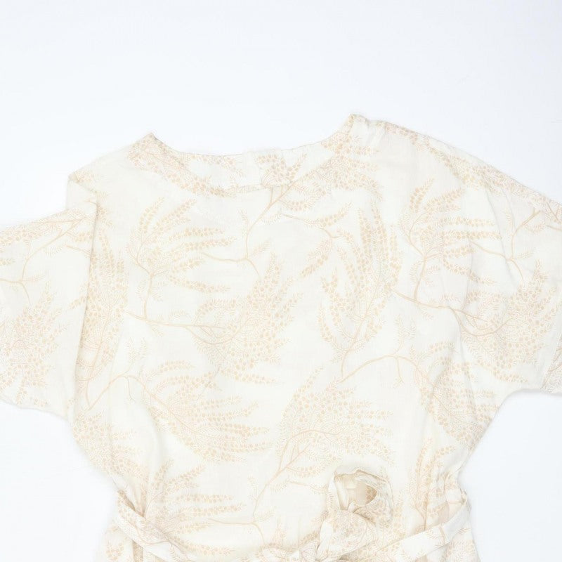 Per Una Women Ivory Floral Linen Blend Shift Dress UK 12 Belted