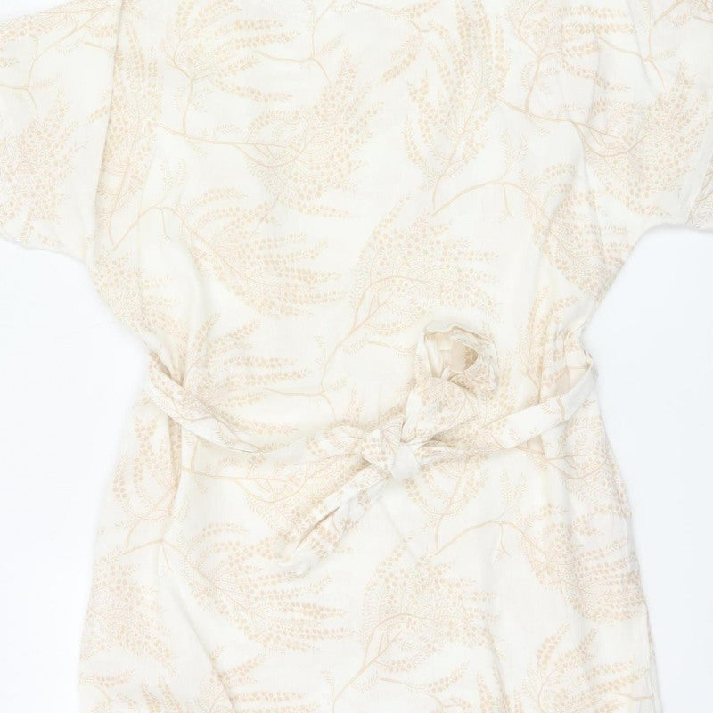 Per Una Women Ivory Floral Linen Blend Shift Dress UK 12 Belted