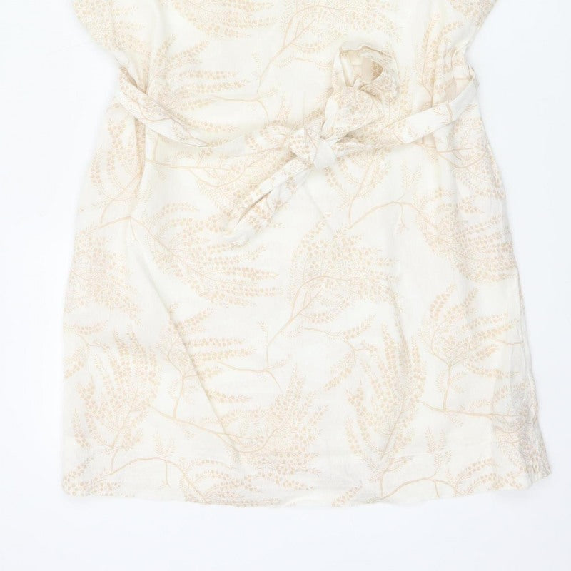 Per Una Women Ivory Floral Linen Blend Shift Dress UK 12 Belted