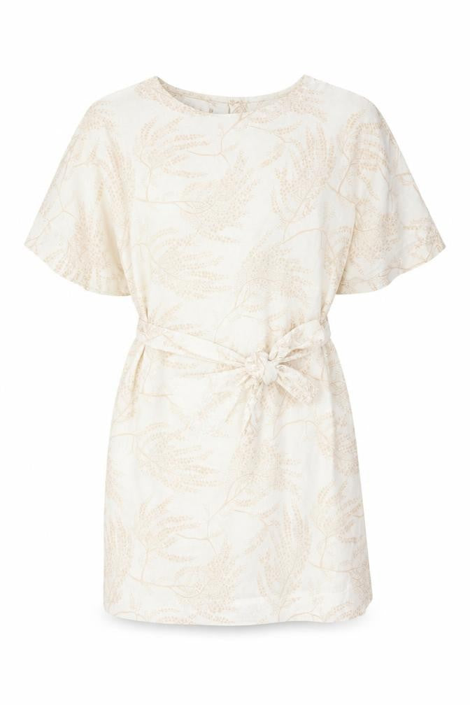 Per Una Women Ivory Floral Linen Blend Shift Dress UK 12 Belted