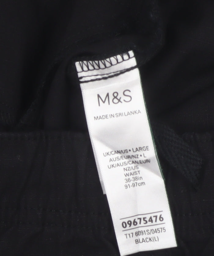 Marks & Spencer Men Black Large Cargo Jogger Trousers Elastic Waist