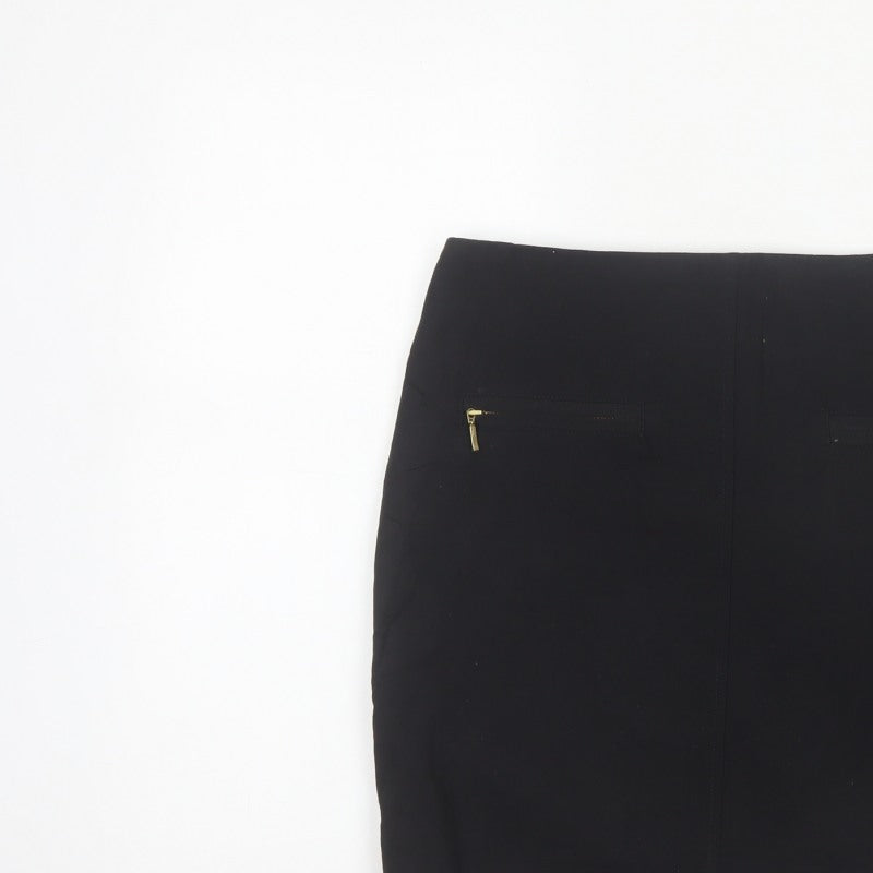 M&S Limited Collection Women Black UK 12 Pencil Knee Skirt Gold Zip