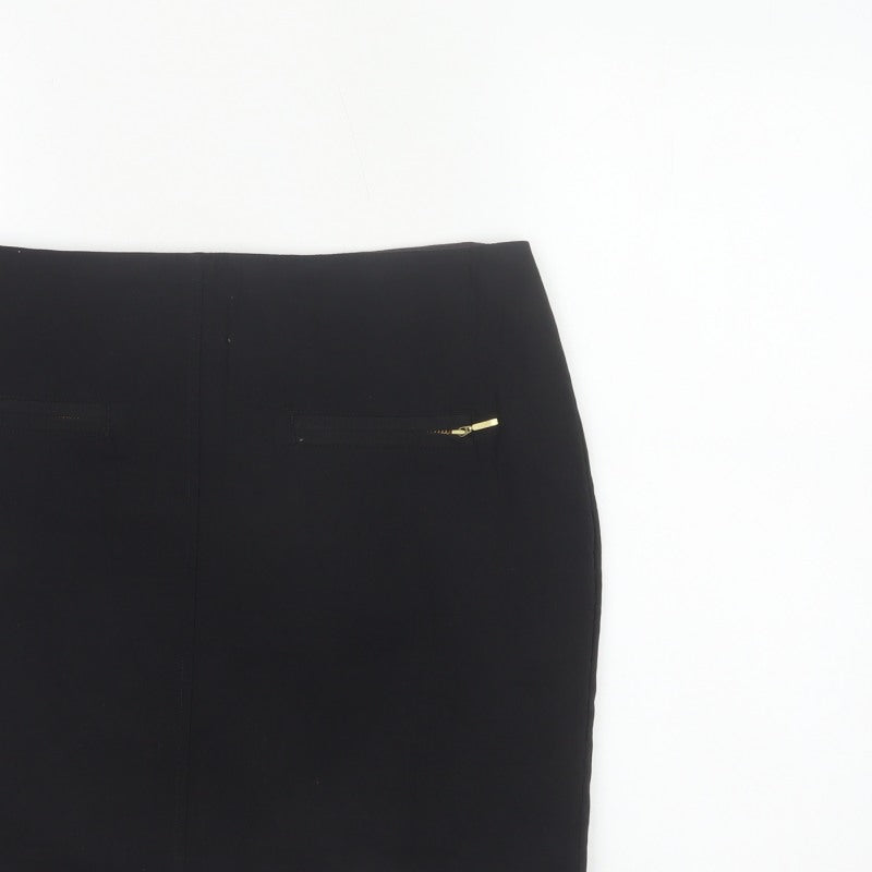 M&S Limited Collection Women Black UK 12 Pencil Knee Skirt Gold Zip