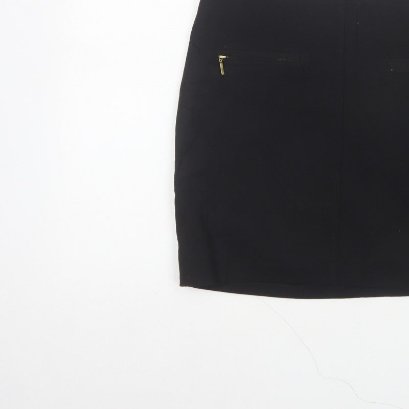 M&S Limited Collection Women Black UK 12 Pencil Knee Skirt Gold Zip