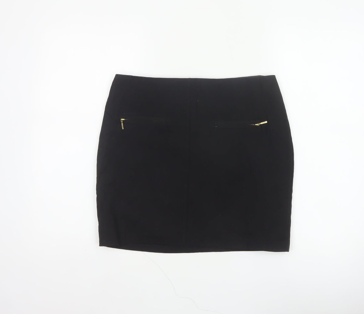 M&S Limited Collection Women Black UK 12 Pencil Knee Skirt Gold Zip