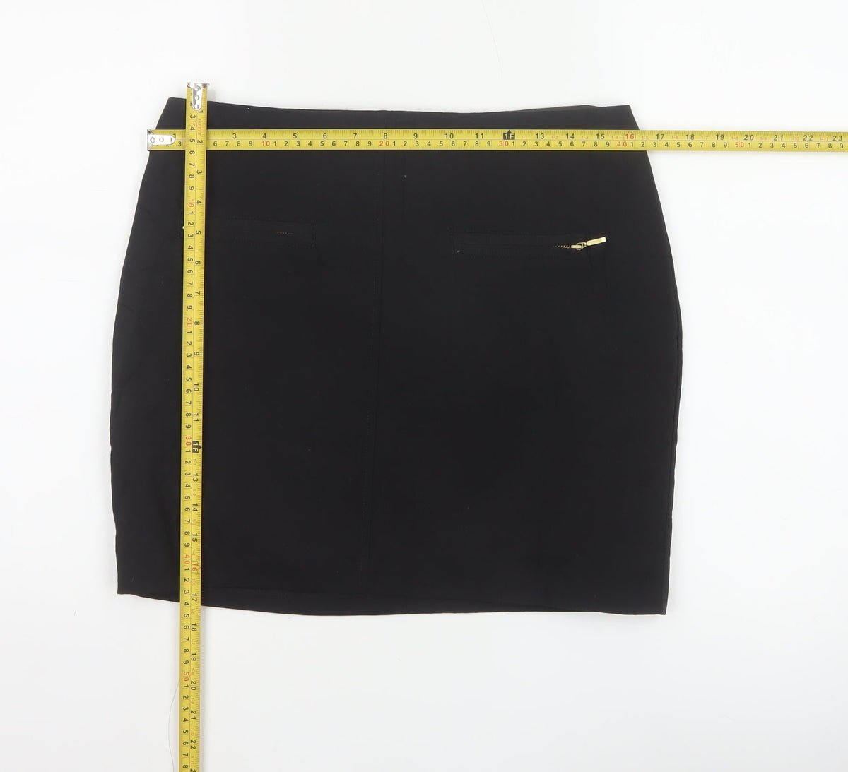 M&S Limited Collection Women Black UK 12 Pencil Knee Skirt Gold Zip