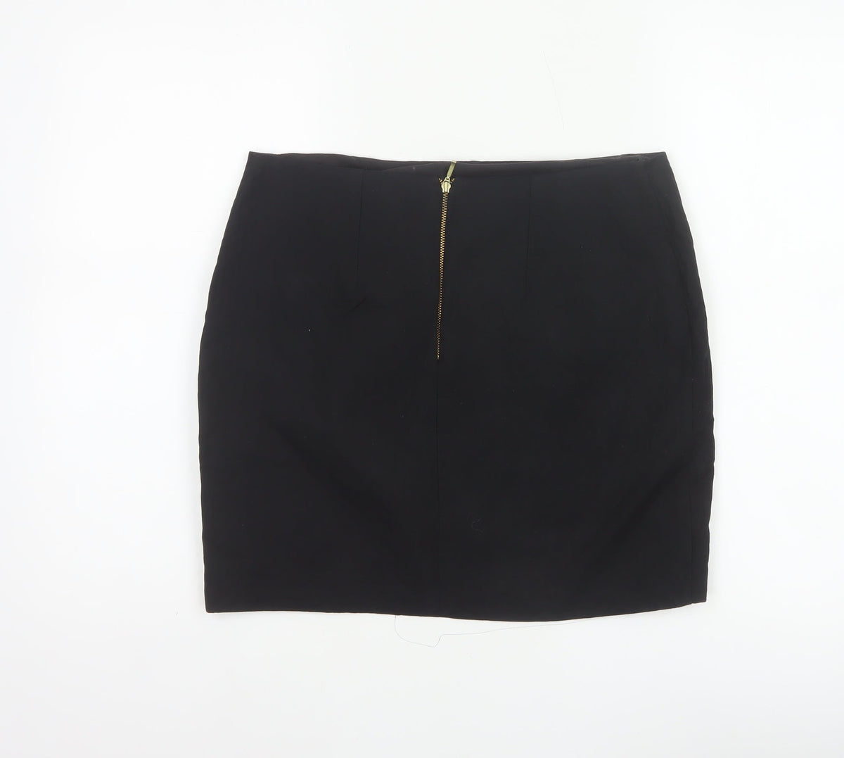 M&S Limited Collection Women Black UK 12 Pencil Knee Skirt Gold Zip