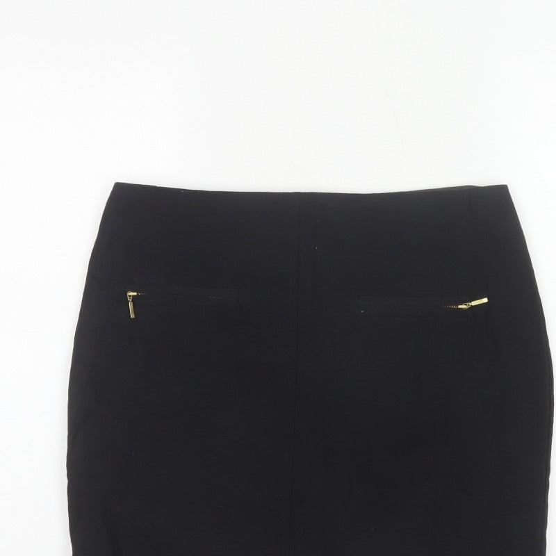 M&S Limited Collection Women Black UK 12 Pencil Knee Skirt Gold Zip