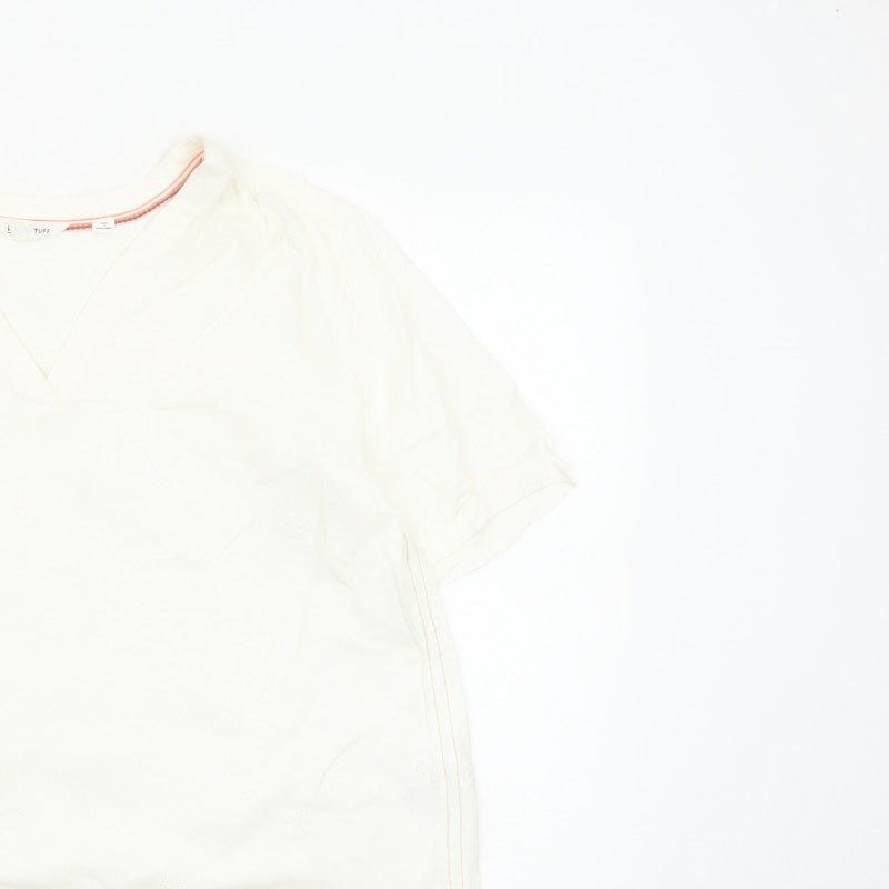 White Stuff Women Ivory UK 14 Embroidered Linen V-Neck Blouse