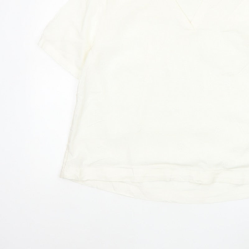 White Stuff Women Ivory UK 14 Embroidered Linen V-Neck Blouse