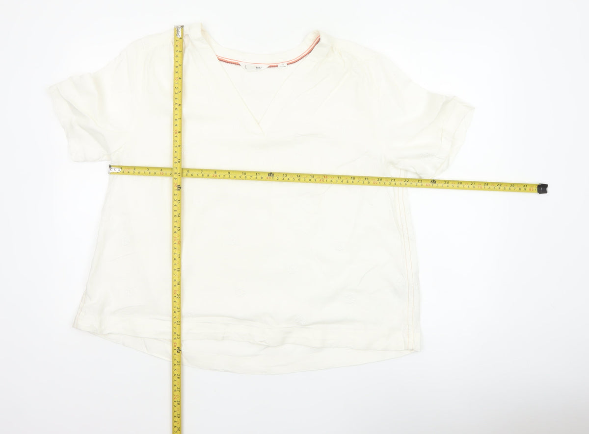White Stuff Women Ivory UK 14 Embroidered Linen V-Neck Blouse