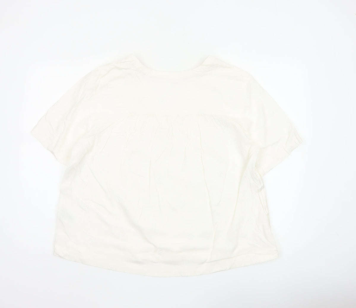 White Stuff Women Ivory UK 14 Embroidered Linen V-Neck Blouse