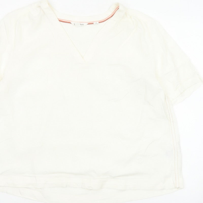 White Stuff Women Ivory UK 14 Embroidered Linen V-Neck Blouse